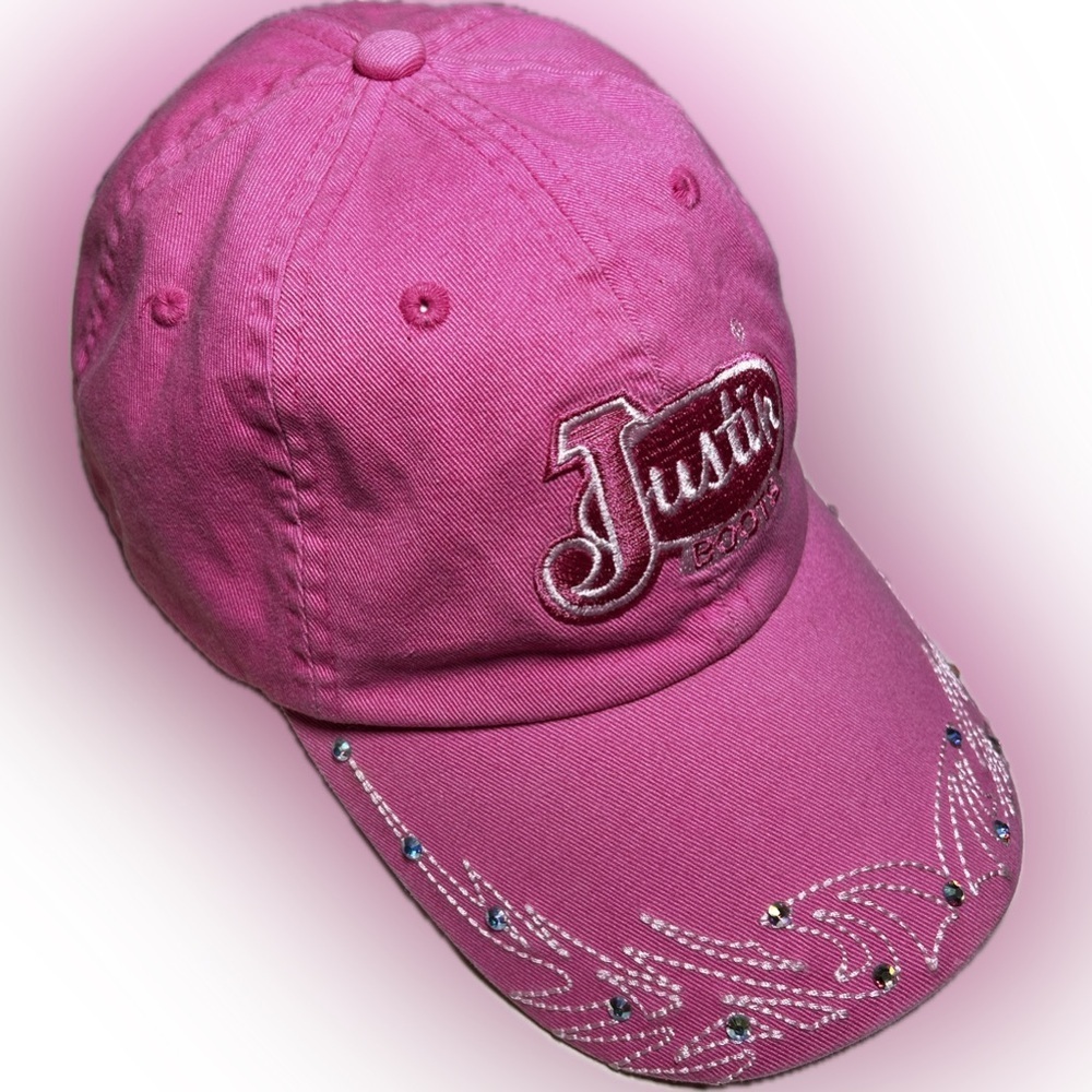 Justin Boots Women's Hot Pink Embellished Bling Rhinestone Cowgirl Ball Cap Hat
